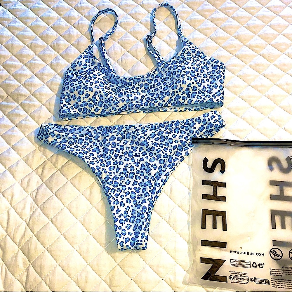Shein blue leopard high cut  bikini